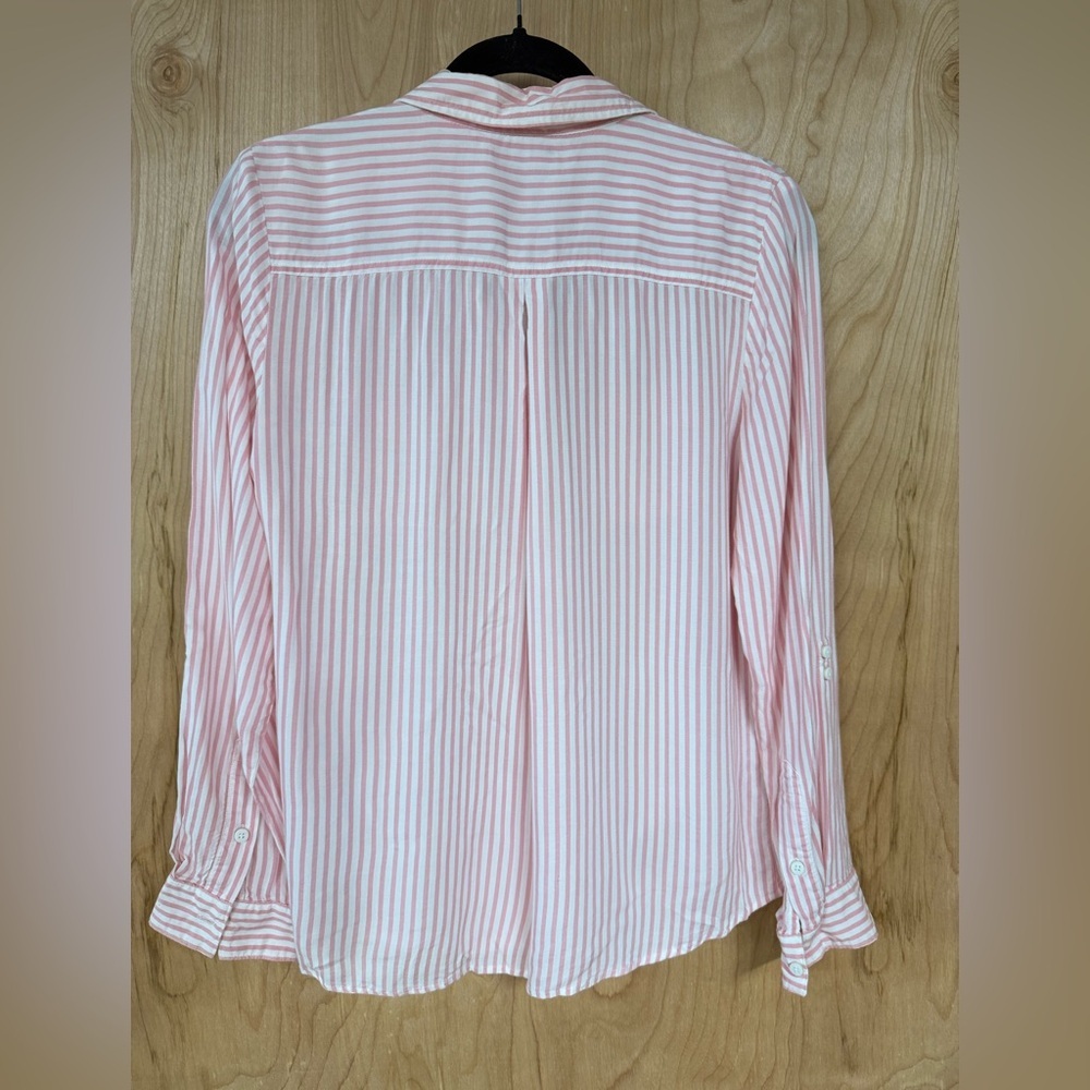 Sperry Light Pink White Stripes Roll Tab Sleeve Button Up Pockets Size Medium - Picture 3 of 6